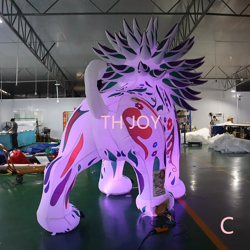 Envío aéreo rápido a puerta, modelo de animales de dibujos animados inflables personalizados de 3m de alto, León de impresión colorida con luz LED para publicidad