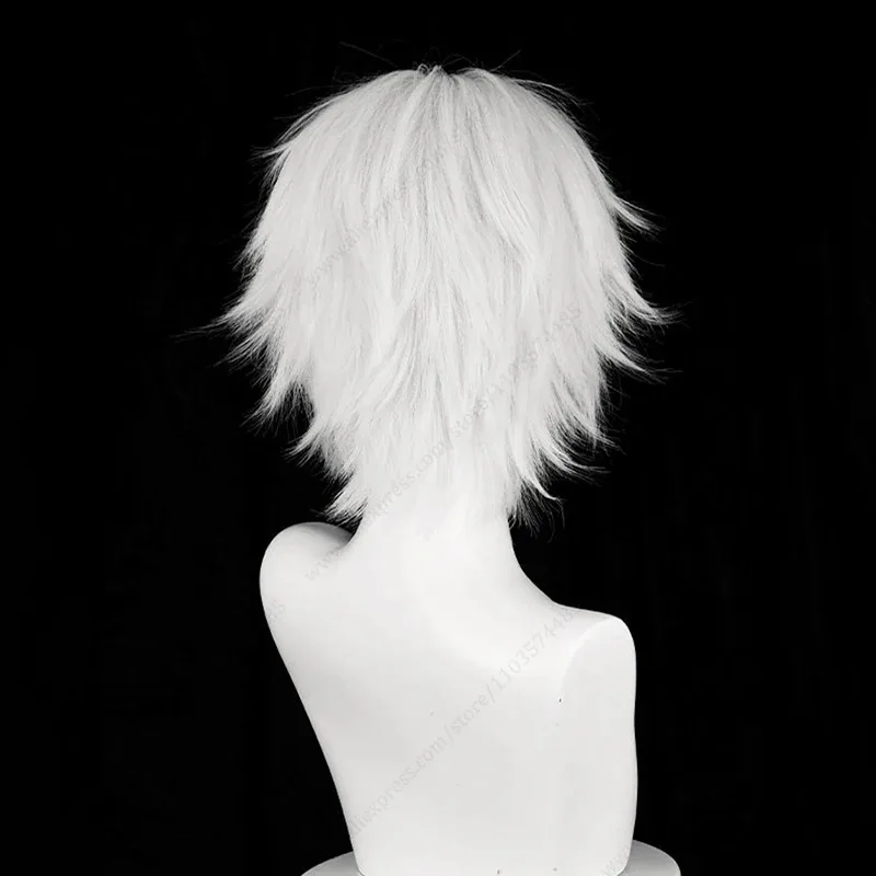 أنيمي كين كانيكي شعر مستعار تأثيري 30 سنتيمتر فضي أبيض قصير مقاومة للحرارة الشعر الاصطناعية