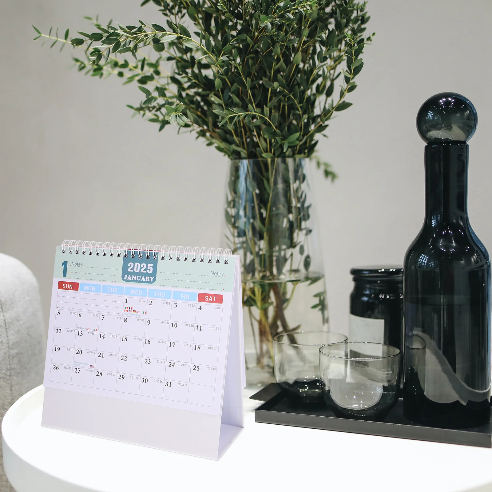 

19-Month Desk 2024-2025 Large Standing Flip Calendar For Office Desktop Thick Paper Metal Binding Desk Blotter Calendar
