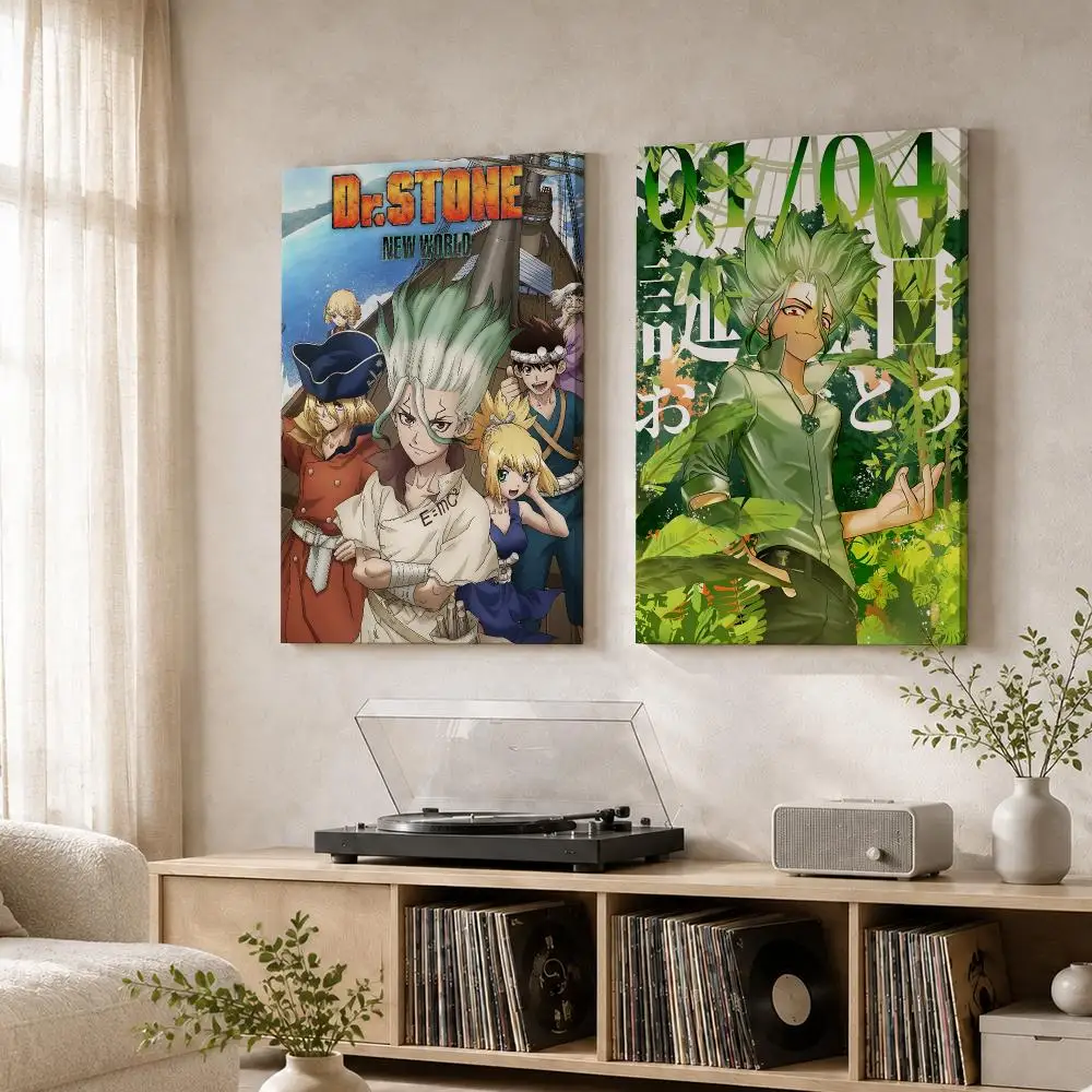 Dr S-STONE Anime Cartoon Framed Wall Painting Wood Canvas Poster For Living Room Bedroom Hallway Office Home Decor Gift