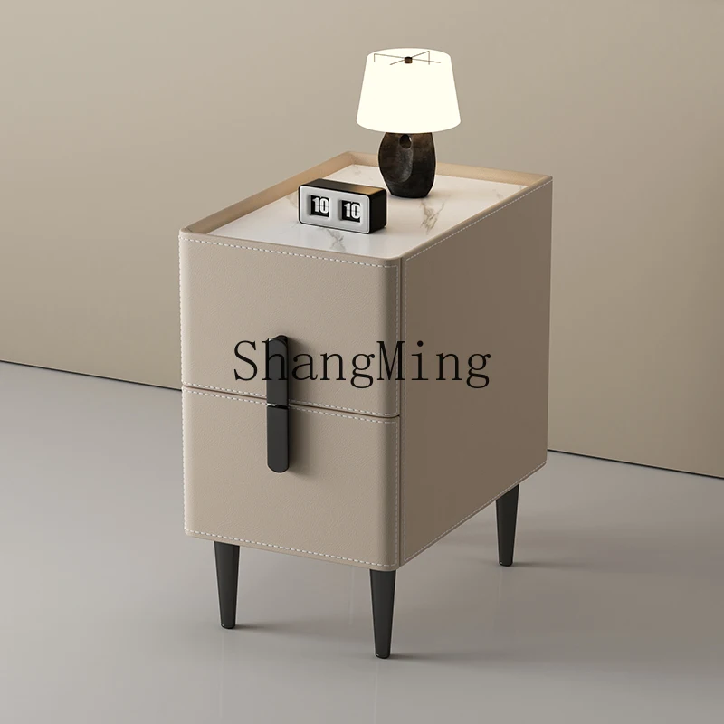 FG 안장 가죽 침대 옆 테이블 현대적인 미니멀리스트 스타일 침실 단단한 나무 미니멀리스트 홈 작은 침대 옆 테이블