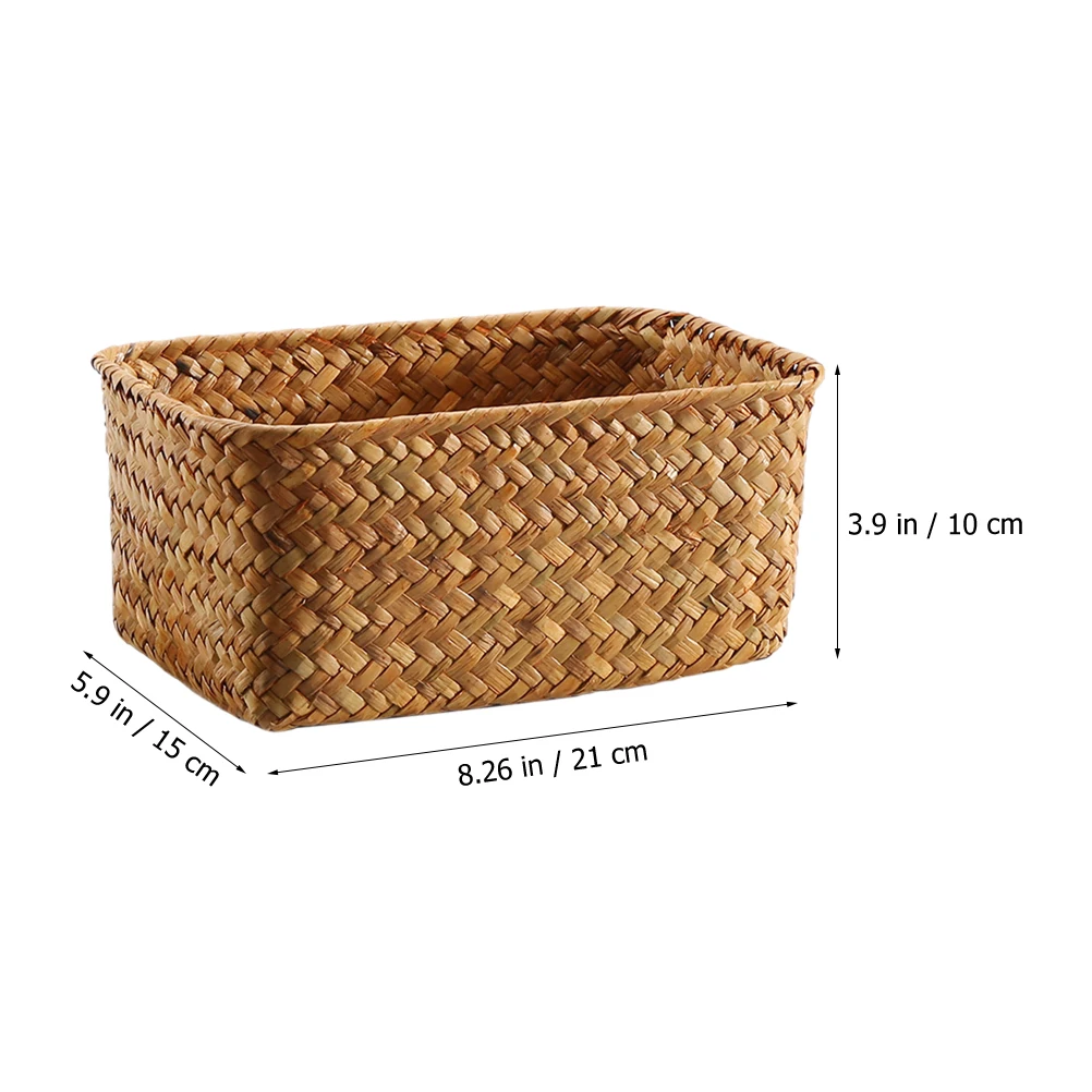 

Hand Woven Seagrass Storage Basket Desktop Organizer Box For Makeup Cables Socks Cosmetics Household Decorative Basket Woven