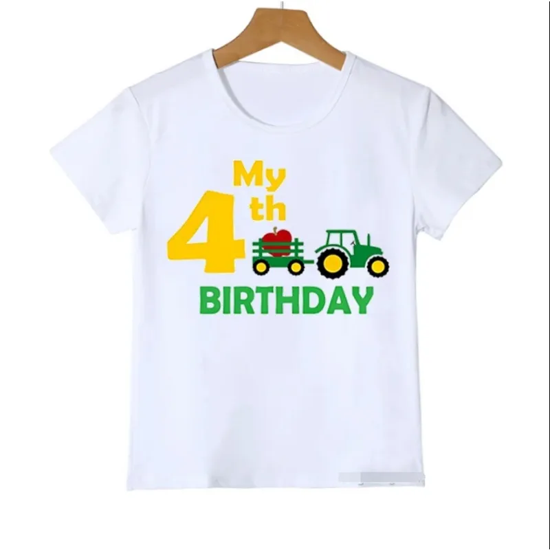 Children Summer My 2-6 Birthday Gift T Shirt Tractor Apple NewT-Shirt Kids Clothes Boys Girls  Short Sleeve T-Shirts Harajuku To