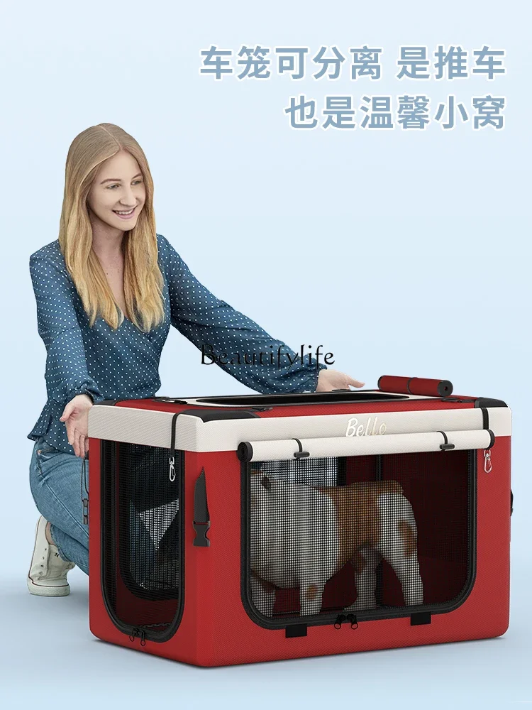 Pet Stroller Dog Cat Trolley Outdoor Car Portable Foldable Bike Packet Separated    الحيوانات الأليفة .