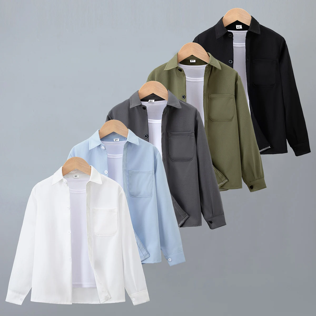 1/2 Children's Summer/Autumn New Solid Color Casual Shirt Boys And Girls' Lapel versatile Long Sleeved Top Fashionable Jacket