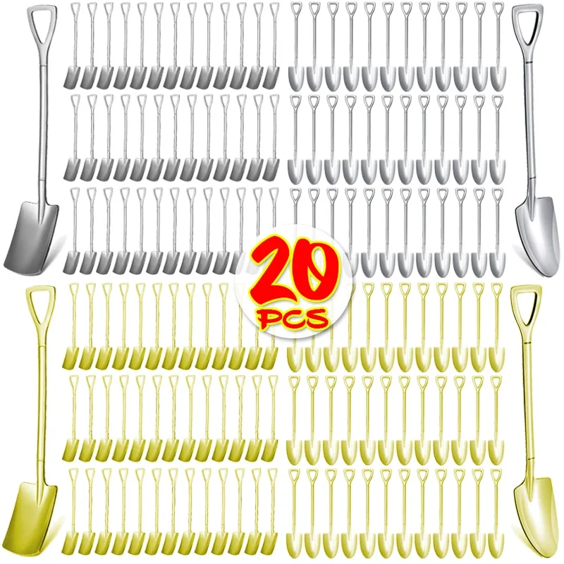 1/20PCS Stainless Steel Shovel Spoons Gold Silver Mini Coffee Teaspoons Fruit Ice Cream Dessert Scoops Kitchen Tableware Sets