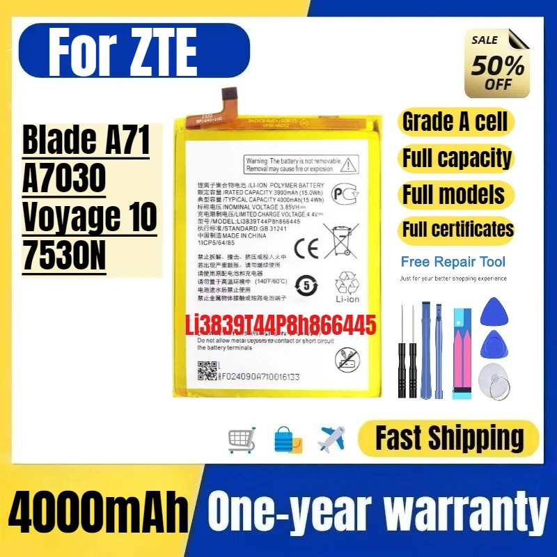 

Li3839T44P8h866445 for ZTE Blade A71/A7030/Voyage 10/7530N Mobile Phone Battery High Quality Replacement Bateria Grade A Cell