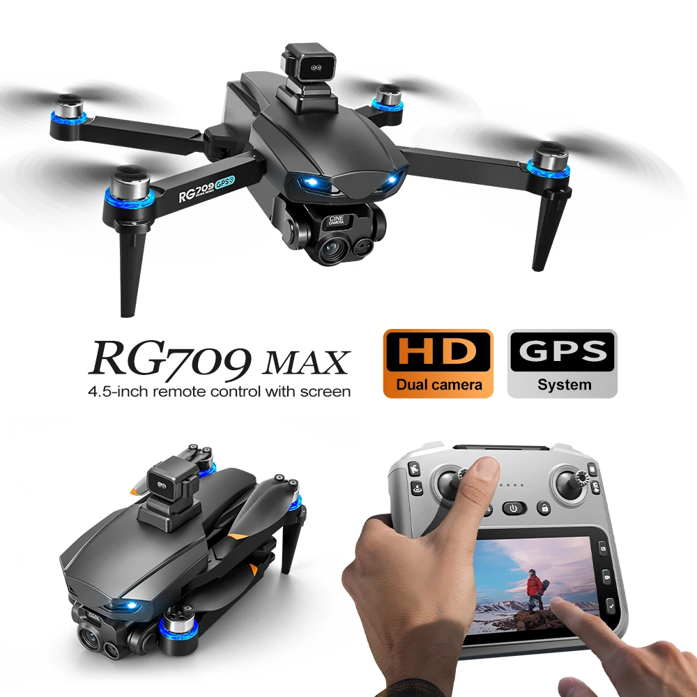 طائرة بدون طيار RG709 Pro GPS مع شاشة احترافية 4K HD كاميرا مزدوجة تعمل بالأشعة تحت الحمراء/ليزر لتجنب العوائق بدون فرش ألعاب بدون طيار هدية #1
