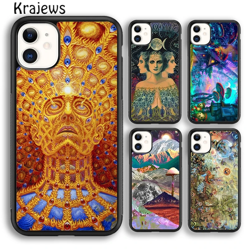 Krajews Alien Martian Psychedelic UFO Phone Case Cover For iPhone 16 15 SE2020 14 6 7 8 plus 11 12 13 pro max coque Fundas