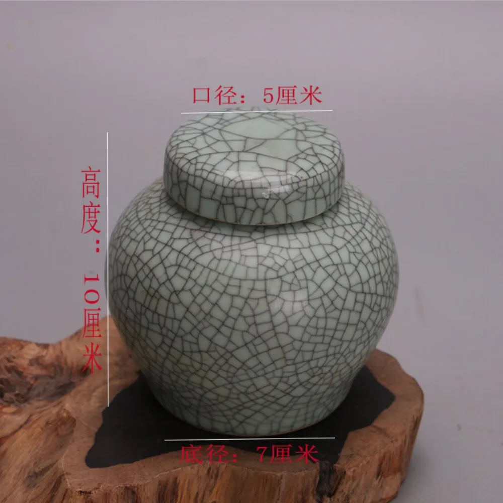 Guan Ware Celadon Crackle Tea Canister Vintage Style Porcelain Home Decor Collectible