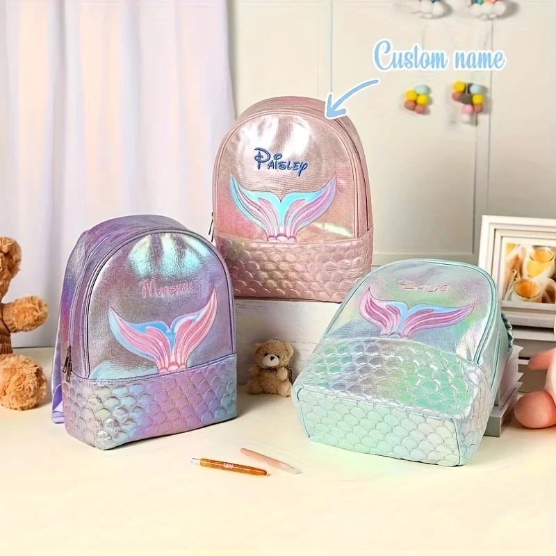 

Детский рюкзак с милой русалкой и вышивкой на заказ | Просторная модная школьная сумка