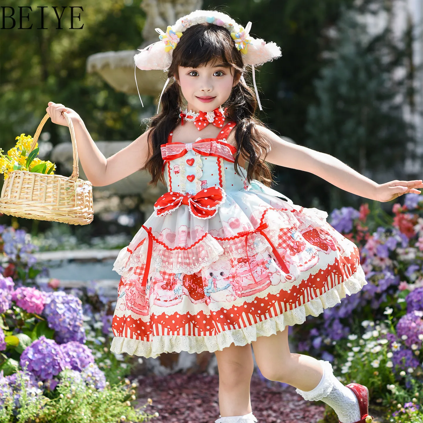 

Kiads Lolita Style Girls' Princess Dress New 2026 Summer Kawaii Children's Strawberry Cake Baby Birthday Party Dresses for Girl