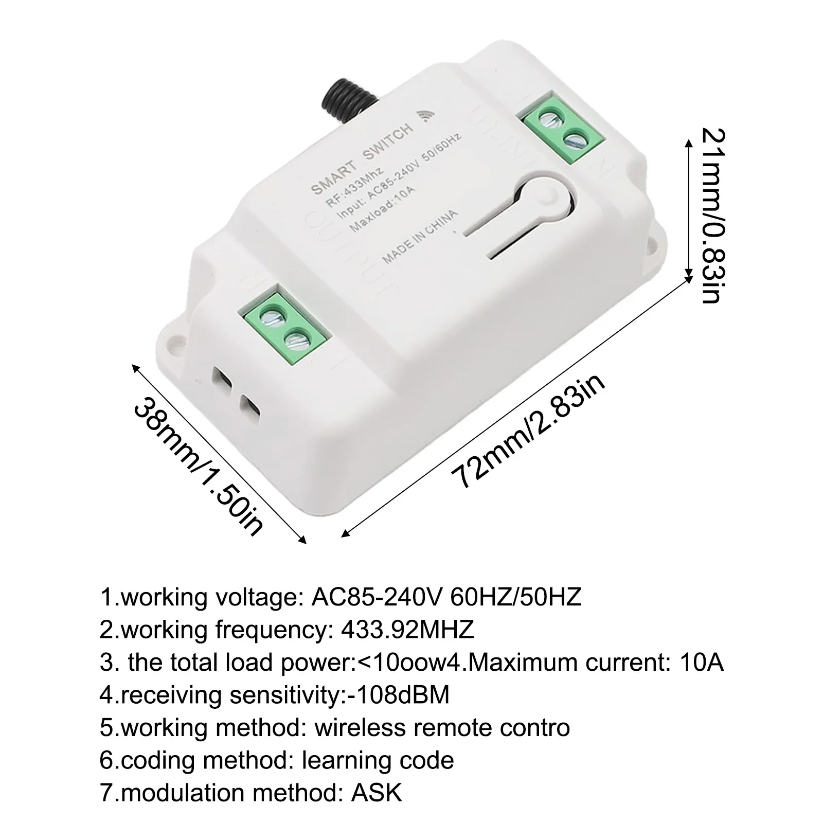 72*38*21mm Wireless Light Switch Expandable Wireless Light Switch Igniter Easy Installation Long Distance Control
