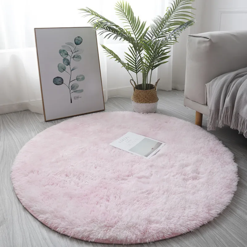 Tie-dyed shag carpet Nordic ins gradient silk wool round carpet living room hanging basket mat