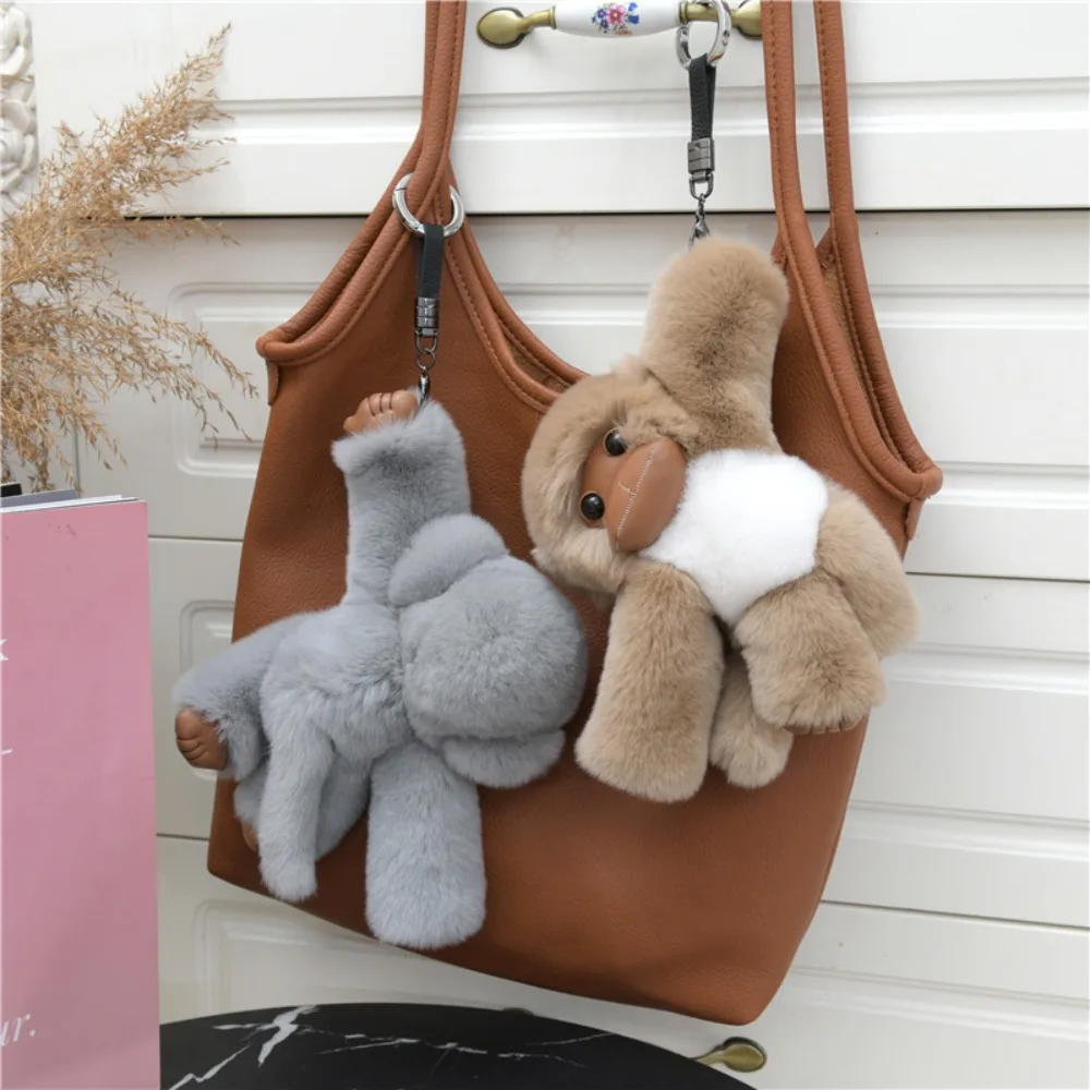 Cartoon Kawaii Rex Rabbit Fur Monkey Keychain Soft Fur Long Arm Monkey Car Trinket Wedding Party Doll Hanging Ornament