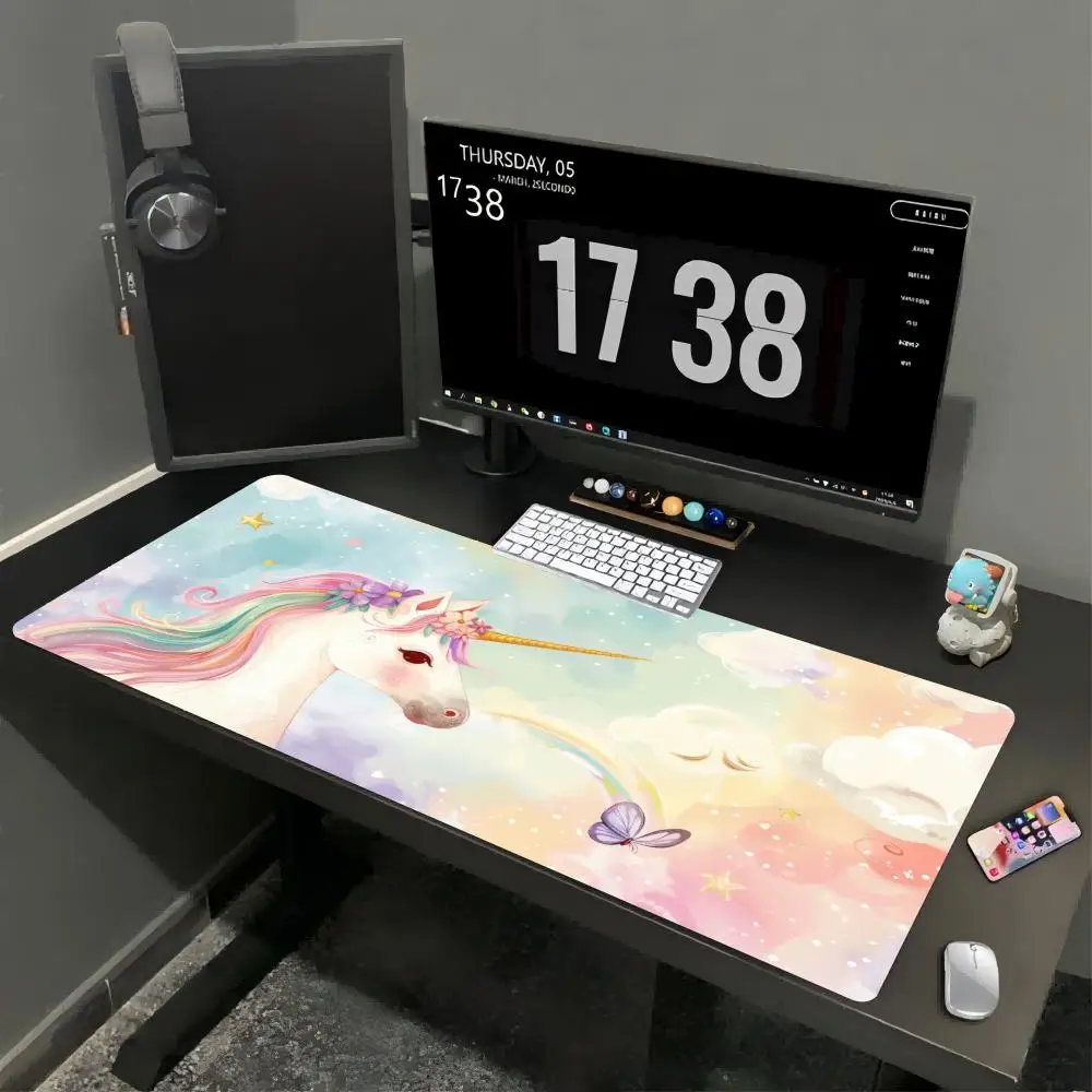 Rainbow Unicorn Mousepad Cute Cartoon Deskpad Pc Game Desk Mats Non-slip Big Mouse Mats Desktop Keyboard Mat For Girls