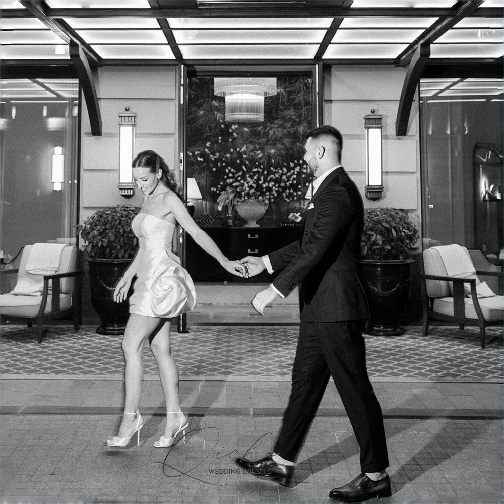 QICHE-vestido De novia corto De satén moderno, corte en A, plisado, espalda abierta, sin tirantes, sin mangas, para fiesta, personalizado, 2026