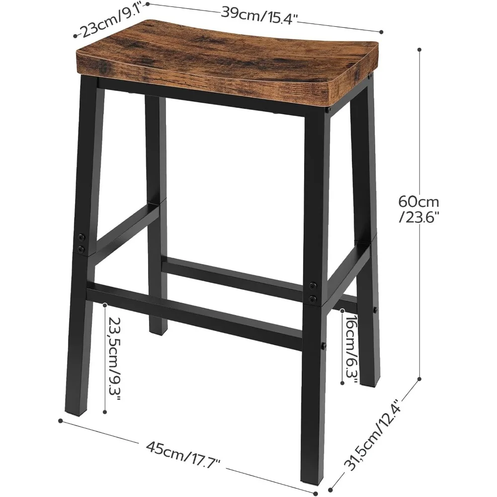 바 스툴, 바 의자 2개 세트, 23.6인치 안장 스툴, 발판이 있는 주방 카운터 좌석, 산업용 바스툴