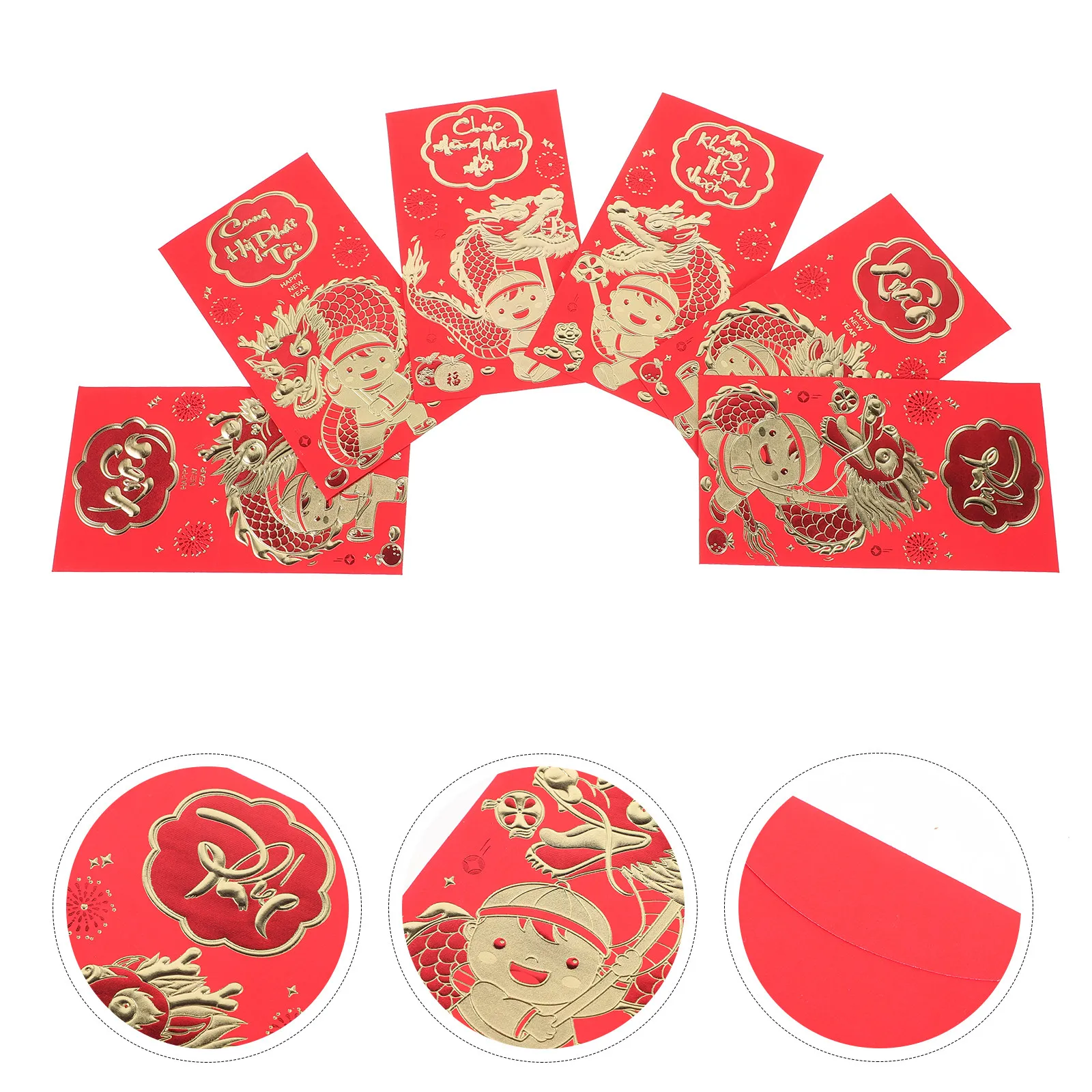 

6Pcs Zodiac Year of Dragon Red Envelopes Traditional Lunar New Year Gift Bags Money Pouches Festival Red Packets Good