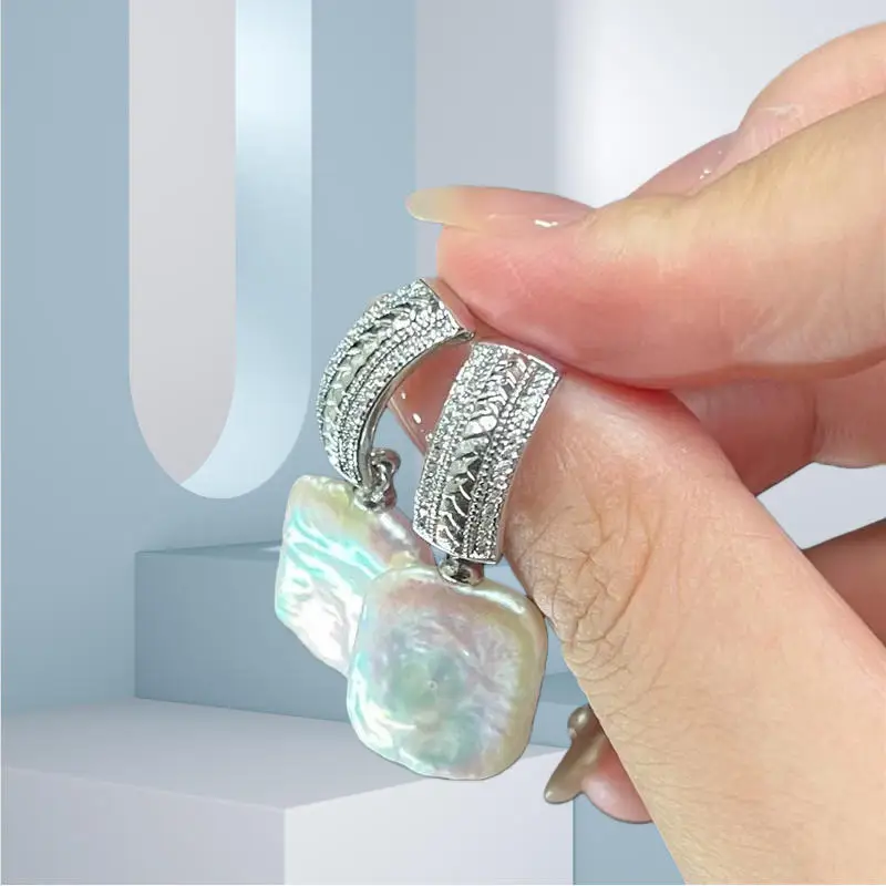 

Серьги-капли с натуральным пресноводным большим жемчугом в стиле барокко, стерлинговое серебро 925 пробы, прямоугольные серьги с жемчугом для женщин, свадебные украшения, подарки