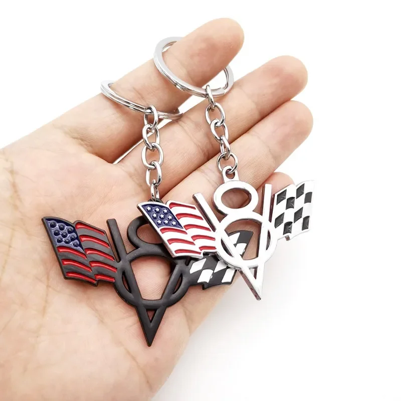 3D Metal V8 Logo National American Flag US Car Keychain Keyring Key Chain Ring Holder For Ford Jeep Dodge