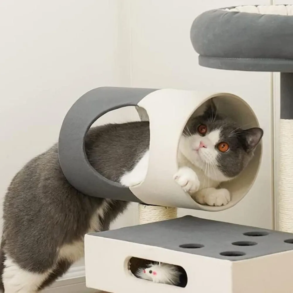 Contemporary Cat Tower with Multiple Levels, Scratching Board, and Jumping Platforms