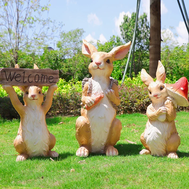 Garden Decoration Outdoor Cartoon Rabbit Sculpture Landscape FRP Large Statue Landscape Simulation Animal Figurines Customized