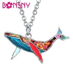 Bonsny Enamel Alloy Cute Ocean Sea Whale Necklace Pendant Chain Fish Fashion Jewelry for Women Girls Teens Party Charms Gifts