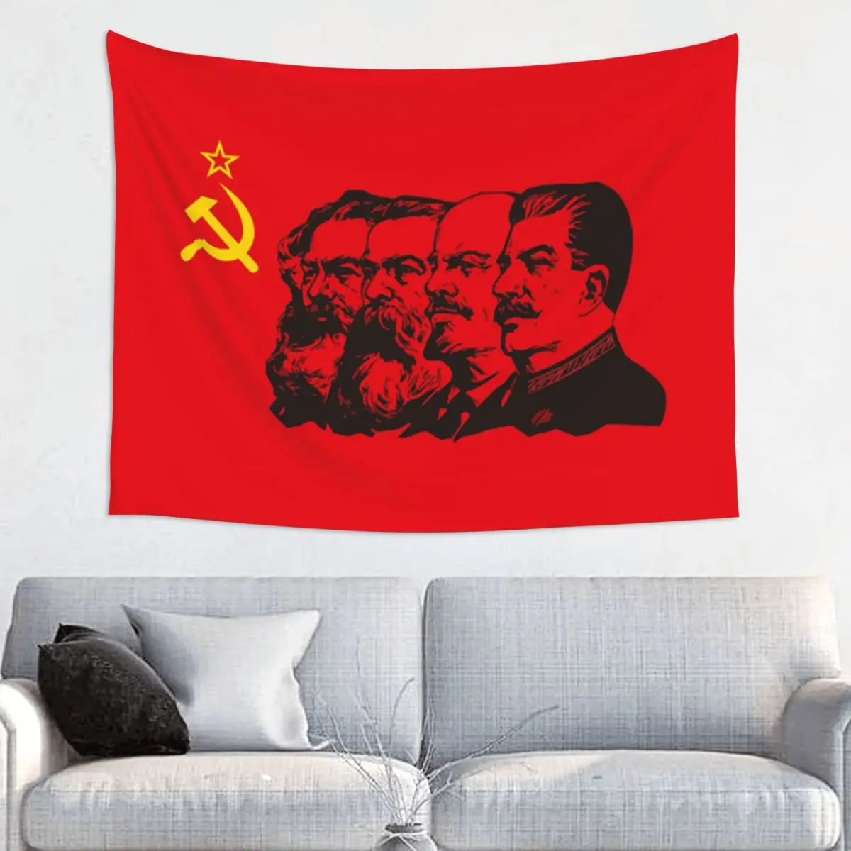 Custom Communist Flag Marx Engels Lenin And Stalin Tapestry Hippie Room Decor CCCP USSR Tapestries Wall Hanging for Dorm Hom