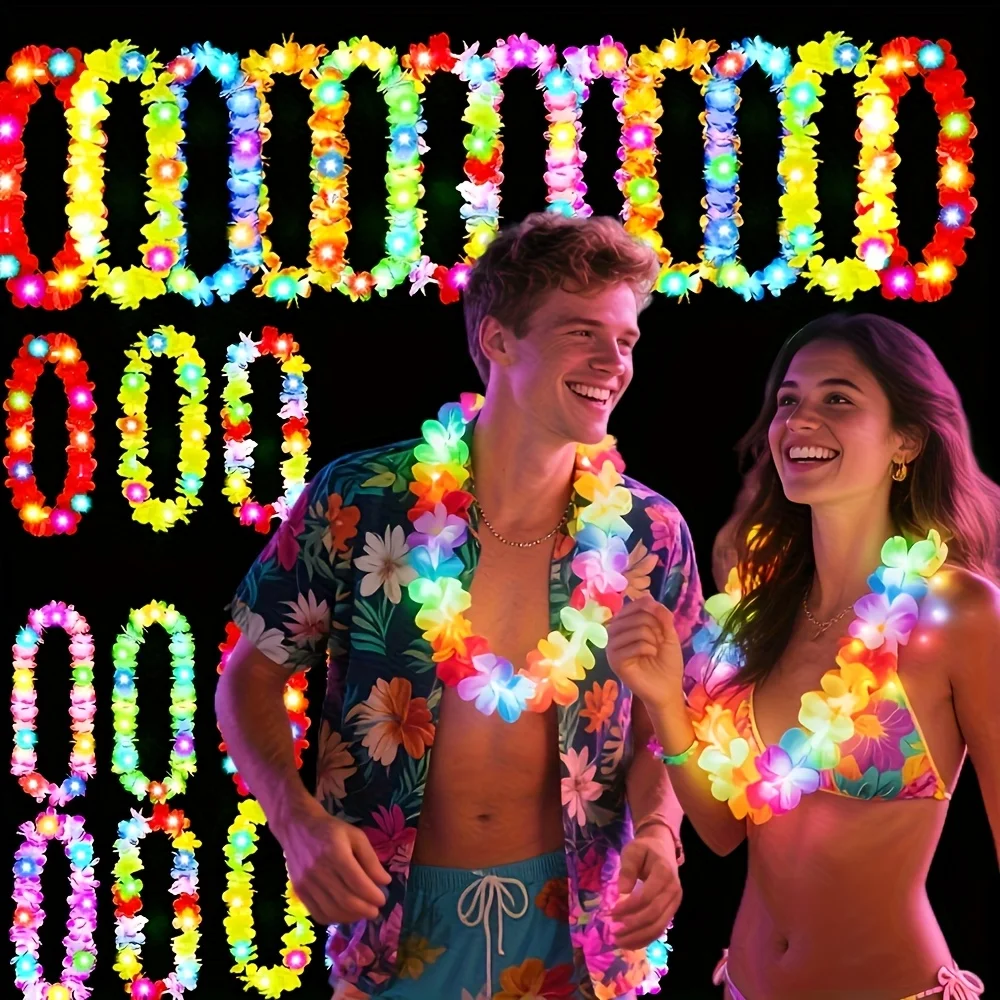 

25pcs Glowing Hawaiian LED Wreath Party Supplies - Colorful LED Lights for Concerts, Clubs, Sports Events, Photo Booths