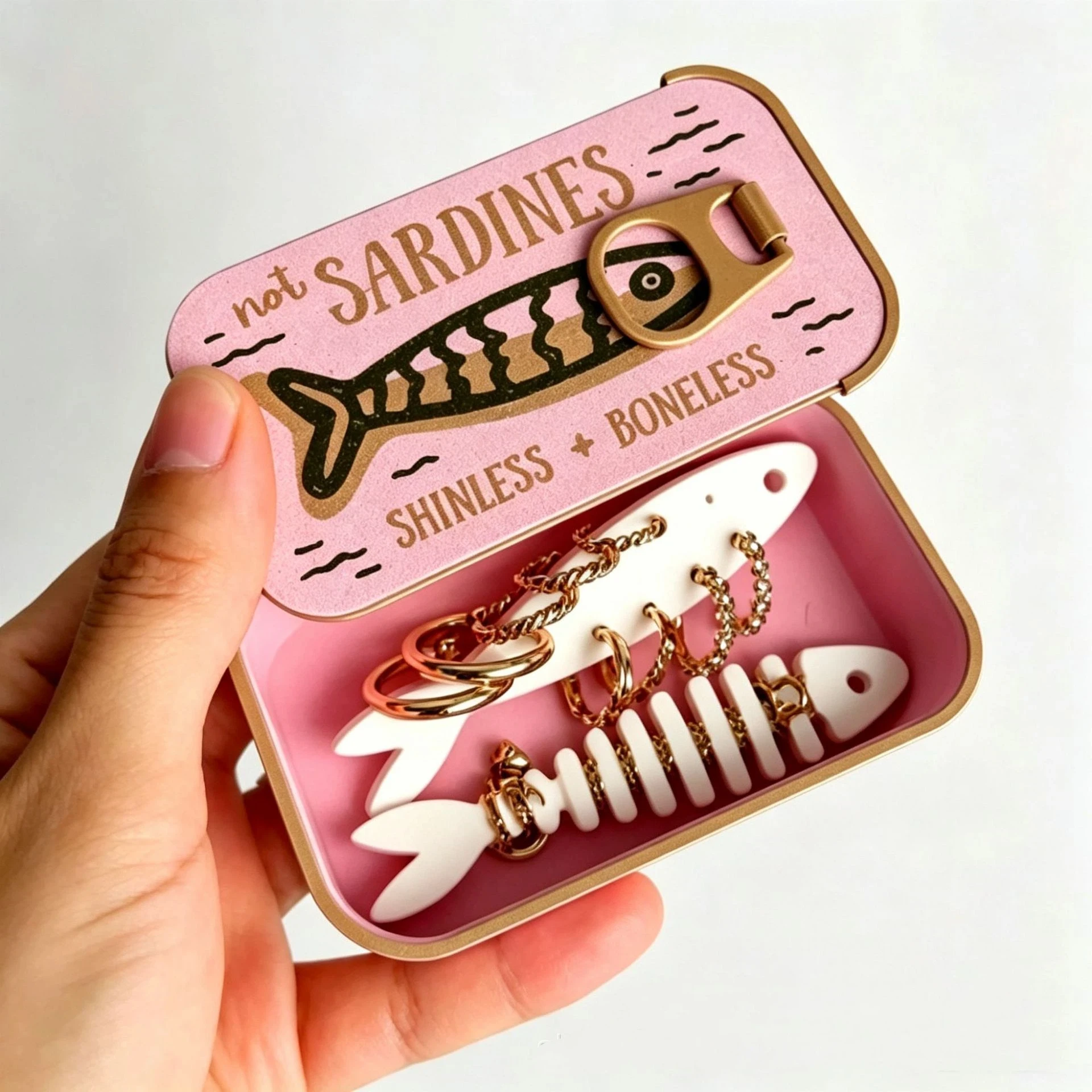 Sardine Tin Jewelry Box 3D Printed Novelty Design Easy Open Lid Trinket Storage Box for Christmas Holiday Gift