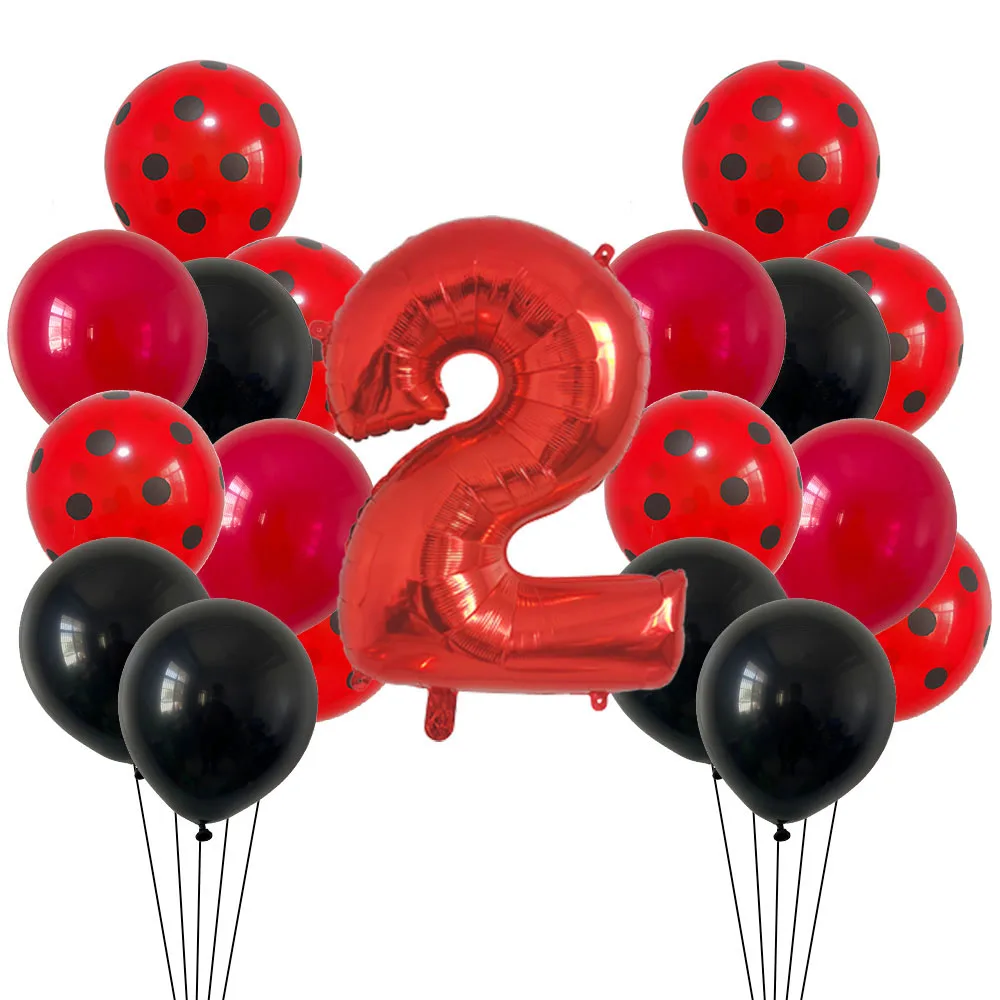 21 pz 12 pollici rosso nero puntini palloncini coccinella decorazioni per feste di compleanno Baby Shower 32 pollici numero rosso forniture per