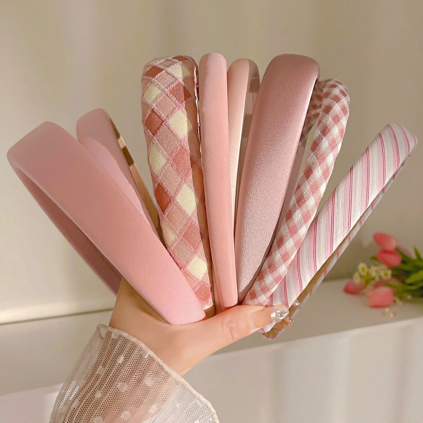 Korean Pink Headbands Sweet Girl Wide Edge Hair Bands Elegant Fashion Hair Accessories for Women Outdoor Decor Headwear Girls