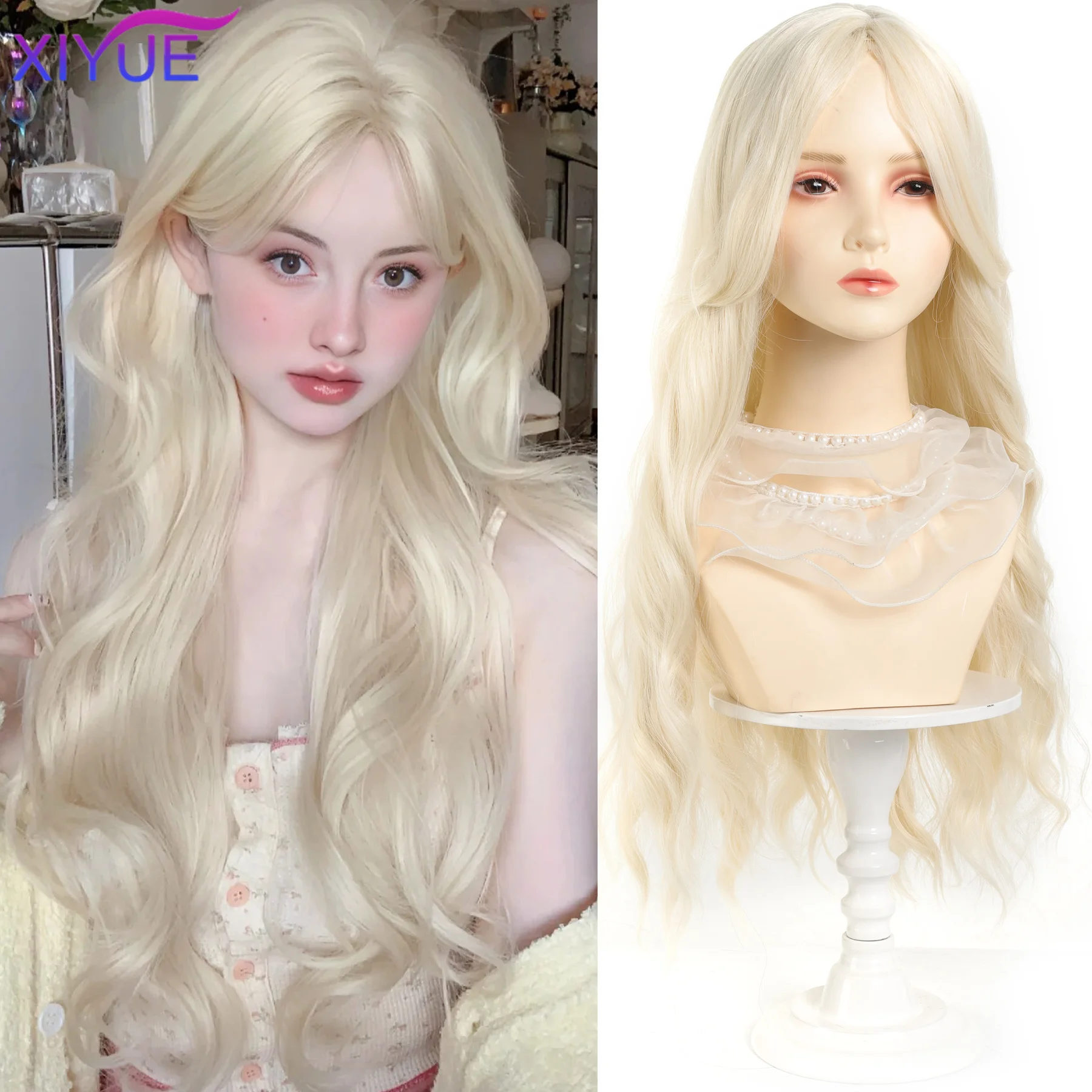 

XIYUE Blonde women's synthetic wig with large waves and long curly hair wig full head set Halloween cosplay daily dress wig