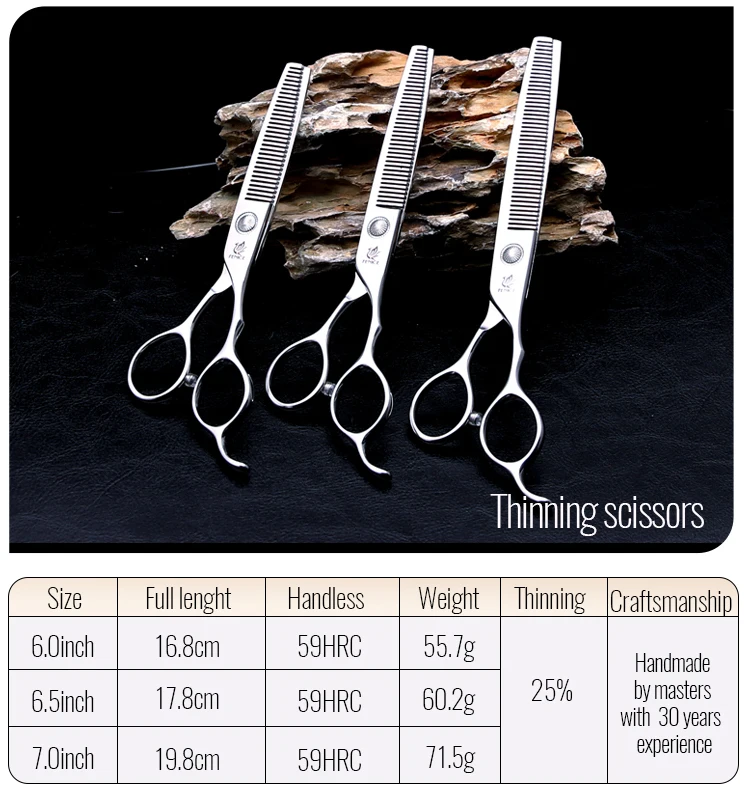 Fenice 6//6,5/7/7,5 Zoll Professionelles Fellscheren-Set für Hunde, gerade, gebogen, dünnere und Chunker-Schere – Detail 7