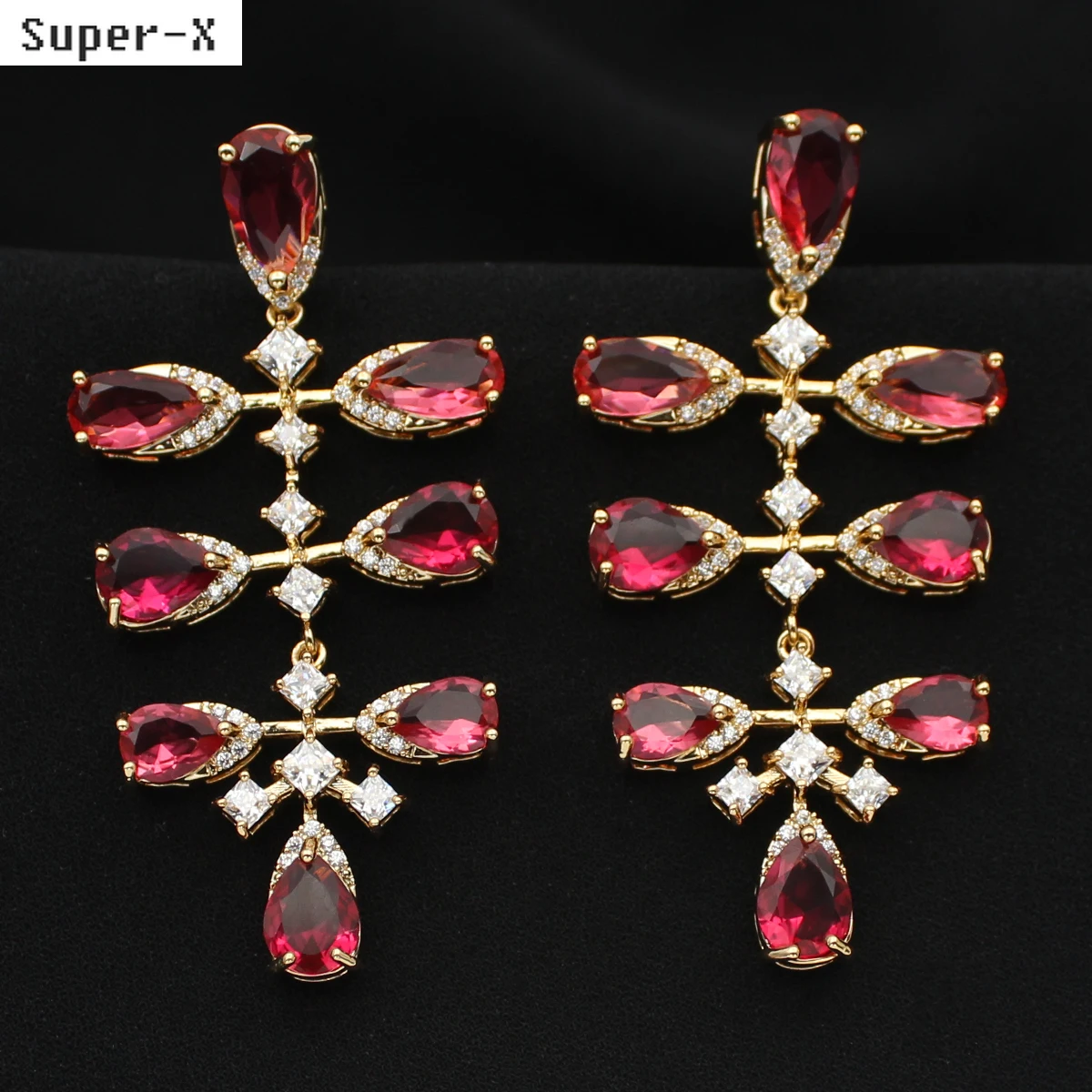 

Unique Design Red Purple Earrings for Women Wedding Evening Party Luxury Jewelry Waterdrop Earrings Gift Female