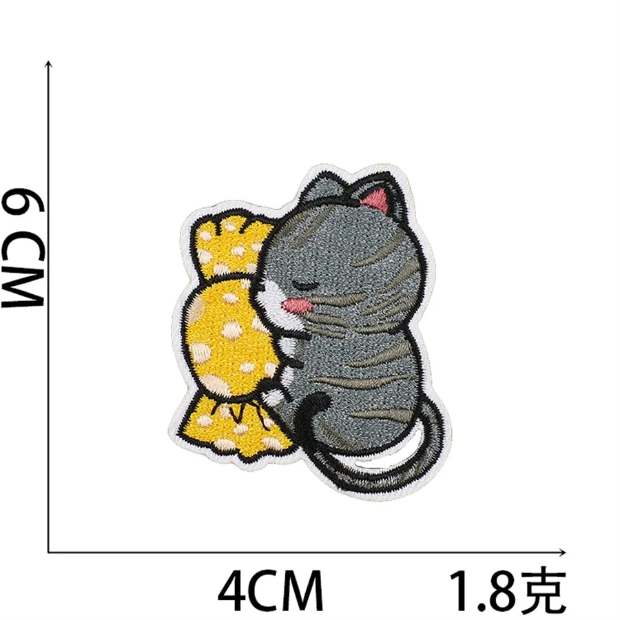 Patch for Clothing Sewing Stickers Iron On Patches Love Cat Embroidery Fusible Applique Badge Backpack Decoration Stripe