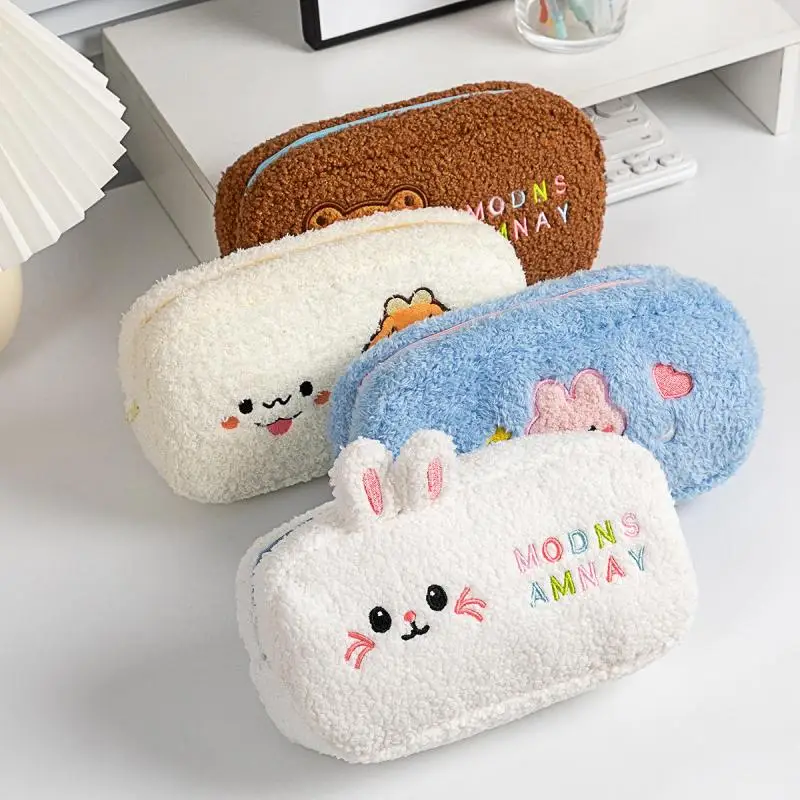 Multifunction Cartoon Rabbit Bear Pencil Case Large Capacity Pen Bag Supplies Stationery Storage Bag