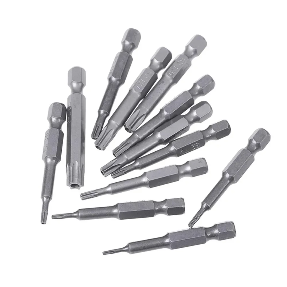 50mm Torx Screwdriver Bits With Hole T5, Torx6, T7, T15 T20 T25 T27 T30 1/4 Inch Hex Shank Electric Screw Driver Star Bit Set