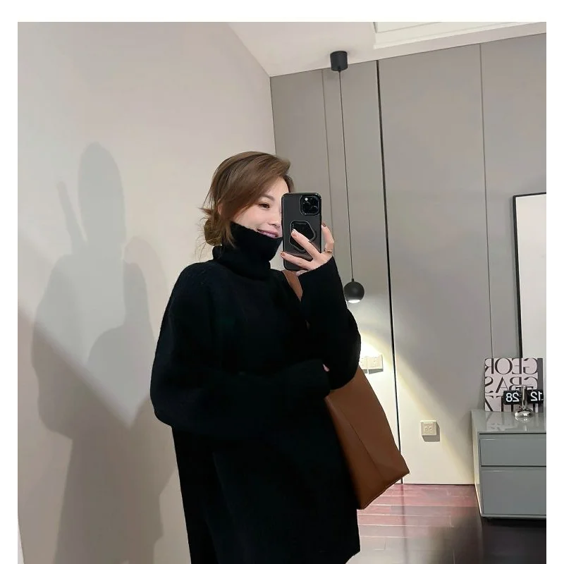 Dolcevita stile pigro maglione da donna nuovo design con spacco di media lunghezza