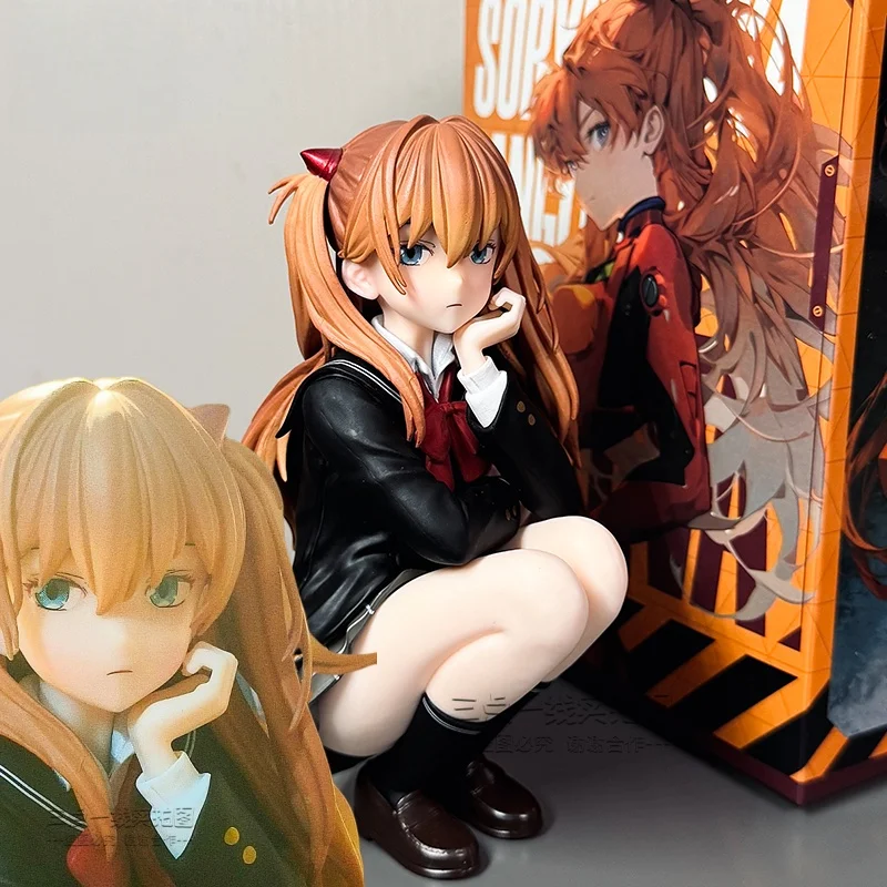 

In Stock Eva Asuka Squat Pose Figure Anime Themed Cuter Case Decoration Secondhand Beau Girl Collectible Pvc Model For Adults