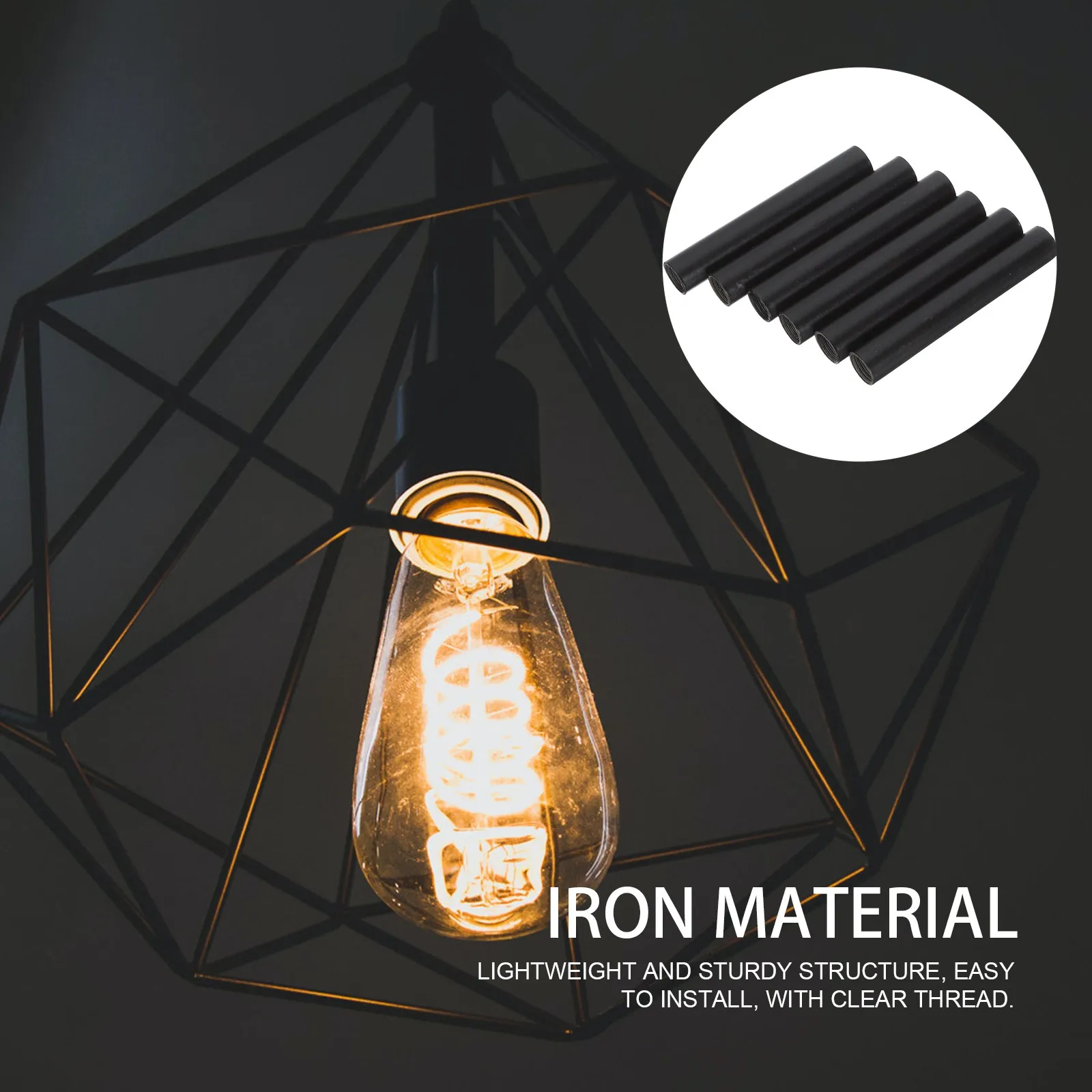 

6Pcs Light Cup Connecting Poles Iron Material Rust Resistant Smooth Threaded Rods for Pendant Lamps Home Lighting Fixture