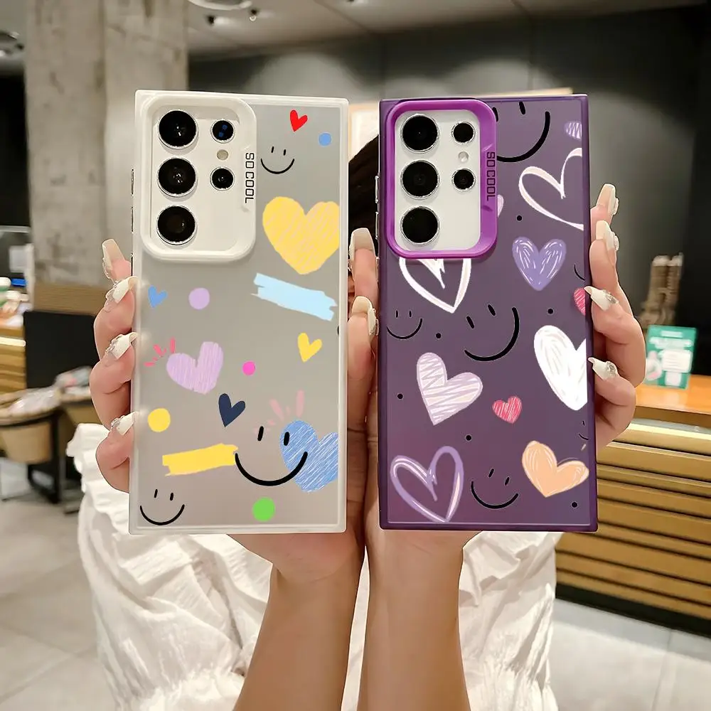 INS Mode Lächeln Telefon Fall Für Samsung Galaxy S25 S24 S22 S23 Ultra S21 S23 Plus 5G glänzende TPU Abdeckung Stoßfest Funda