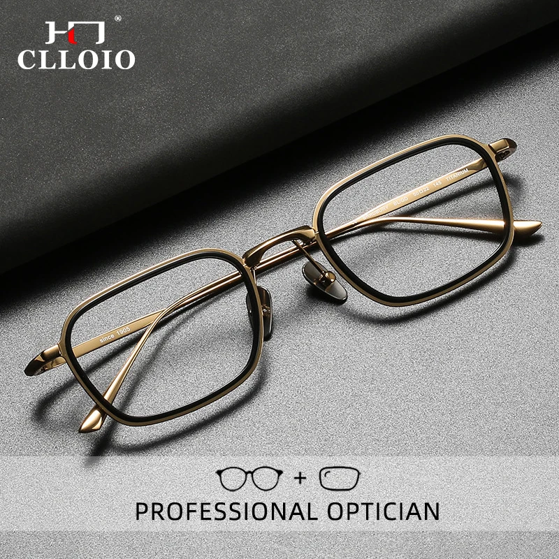 CLLOIO Ultralight Titanium Small Frame Men's Business Reading Glasses Acetate Anti-Blue Ray Myopia Hyperopia Prescription Glasse