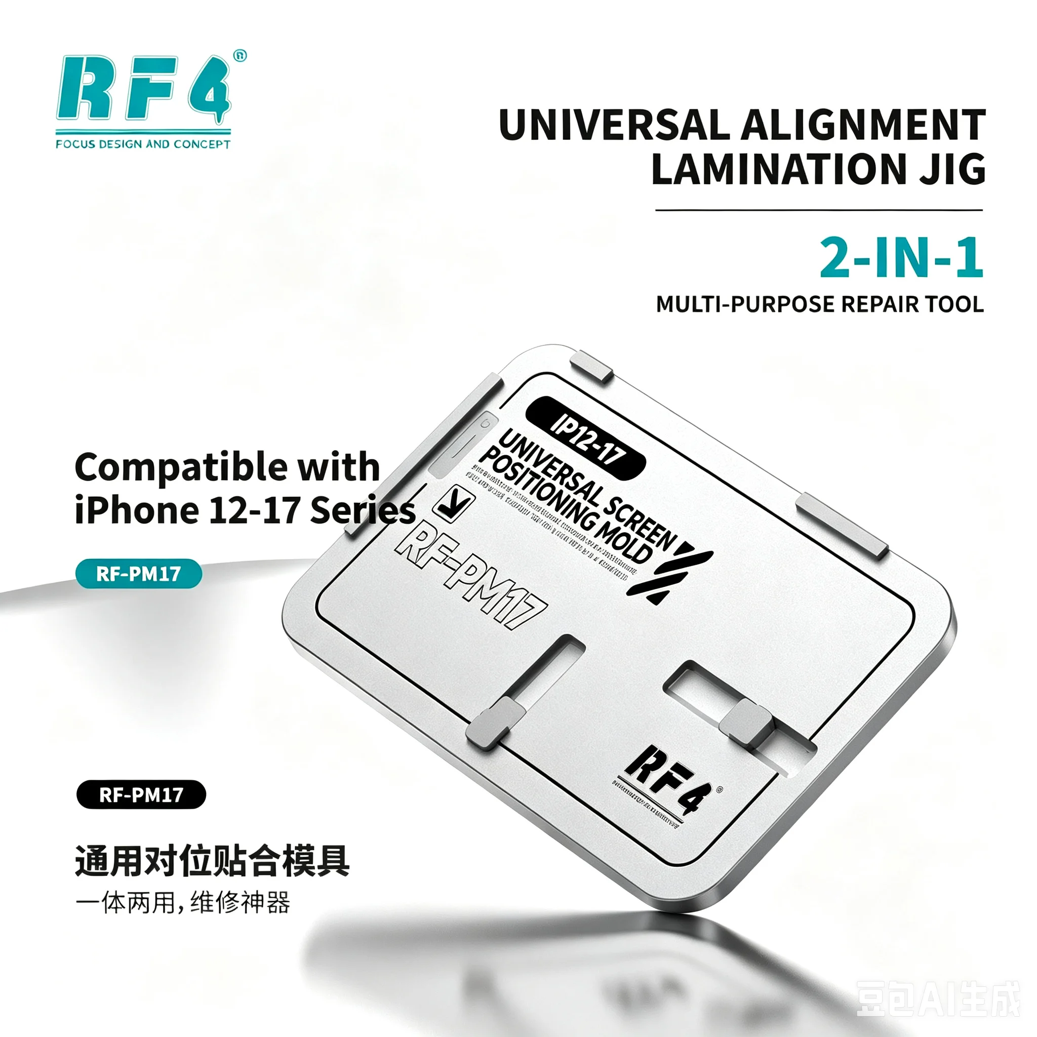 RF4 Universal Alignment & Lamination Mold for Glass Covers – Compatible with iPhone 12–17 Series (Mini/Pro/Max) Screen Repair