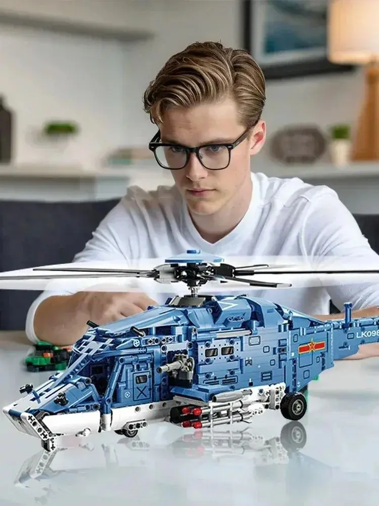 Bouwstenen Aanvalshelikopter Set Legervliegtuig Militaire Jachtvliegtuig Kit Montage Stenen Speelgoed voor Vakantiecadeaus Educatief cadeau - afbeelding 2