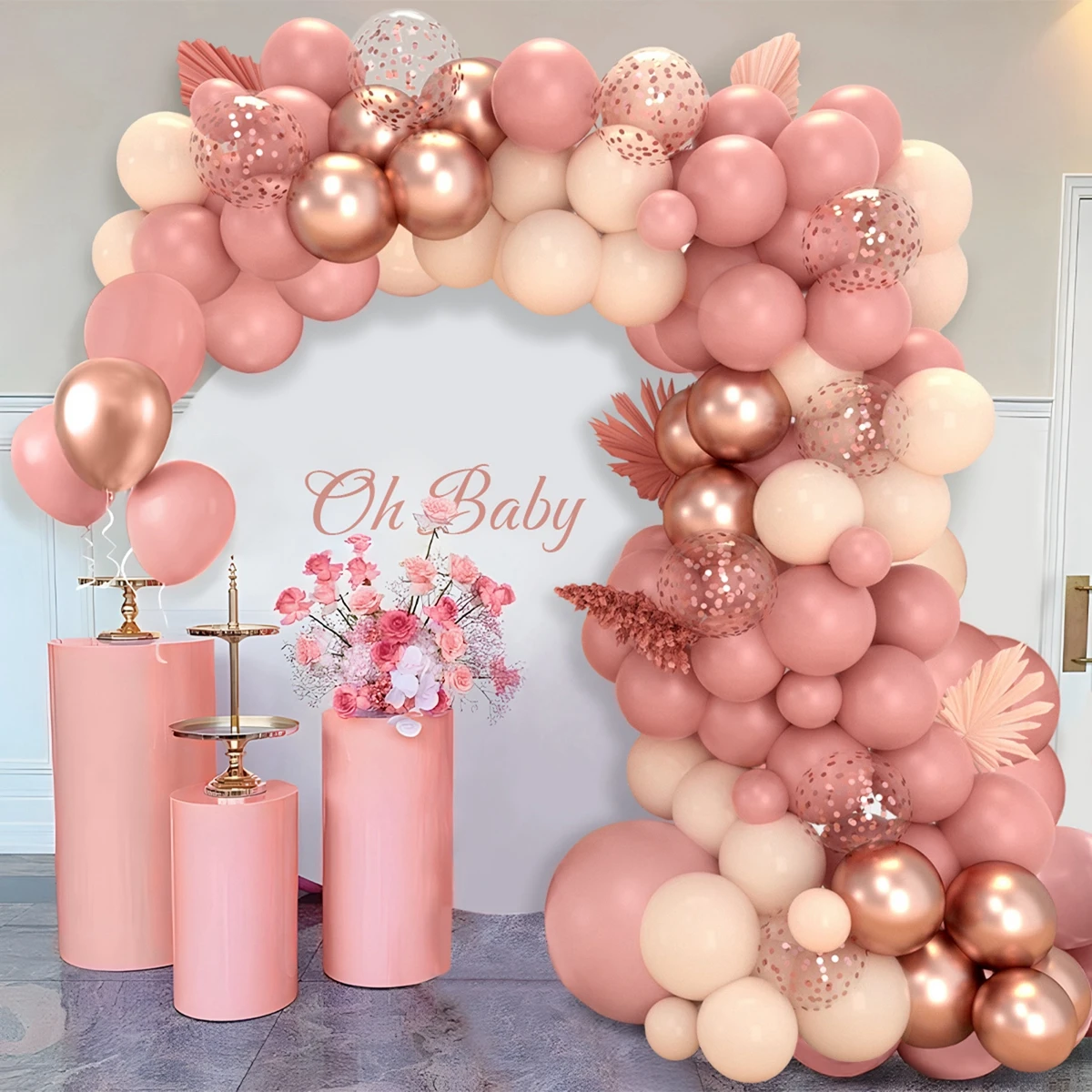 Kit de guirxiété de ballons en latex rétro, rose, métallisé, champagne, or, blush nude, kit d\'arc pour tea party, enterrement de vie de jeune fille,