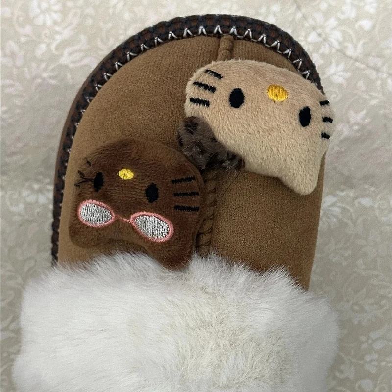 

Y2K Kawaii Miniso Hello Kitty, плюшевые куклы, нескользящие тапочки, теплая домашняя обувь, милая уличная ветрозащитная и морозостойкая хлопковая обувь