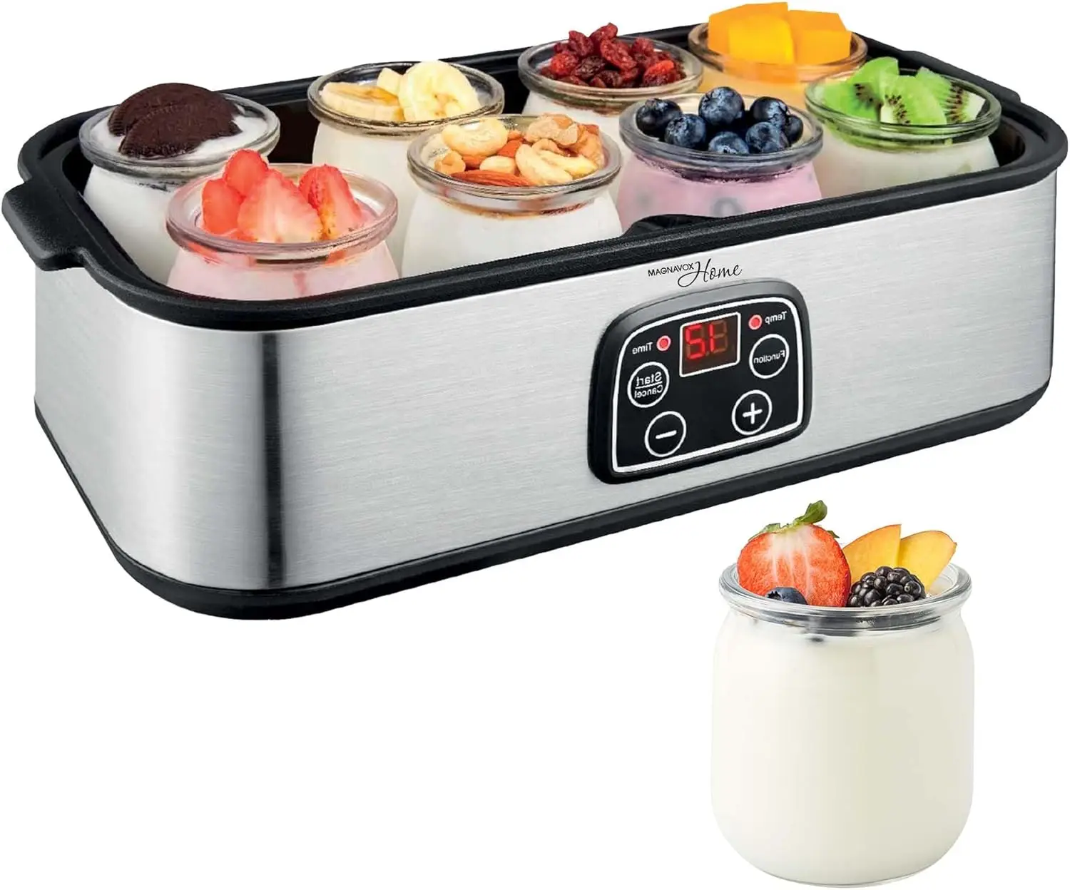 Serie MAGNAVOX HOME, Máquina para Hacer Yogur Probiótico con Control de Tiempo y Temperatura Ajustables - Produce Millones de Probióticos Vivos con 8 Recipientes de Vidrio