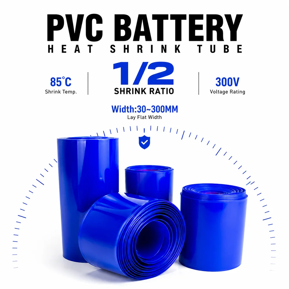 10M/5M/2M 18650 PVC Battery  Blue Heat Shrink Tube Width 30-300mm Moisture proof/electrical wire harness insulation sleeve